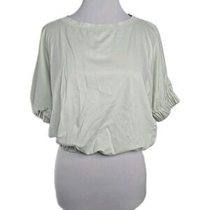 Anthropologie 9-H15 STCL  Mint Green Banded Crop Short Puff Sleeve Jersey Top XS